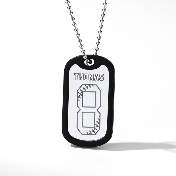 Engraved Baseball Jersey Number Dog Tag Necklace for Athletes, Stainless Steel Sports Jewelry