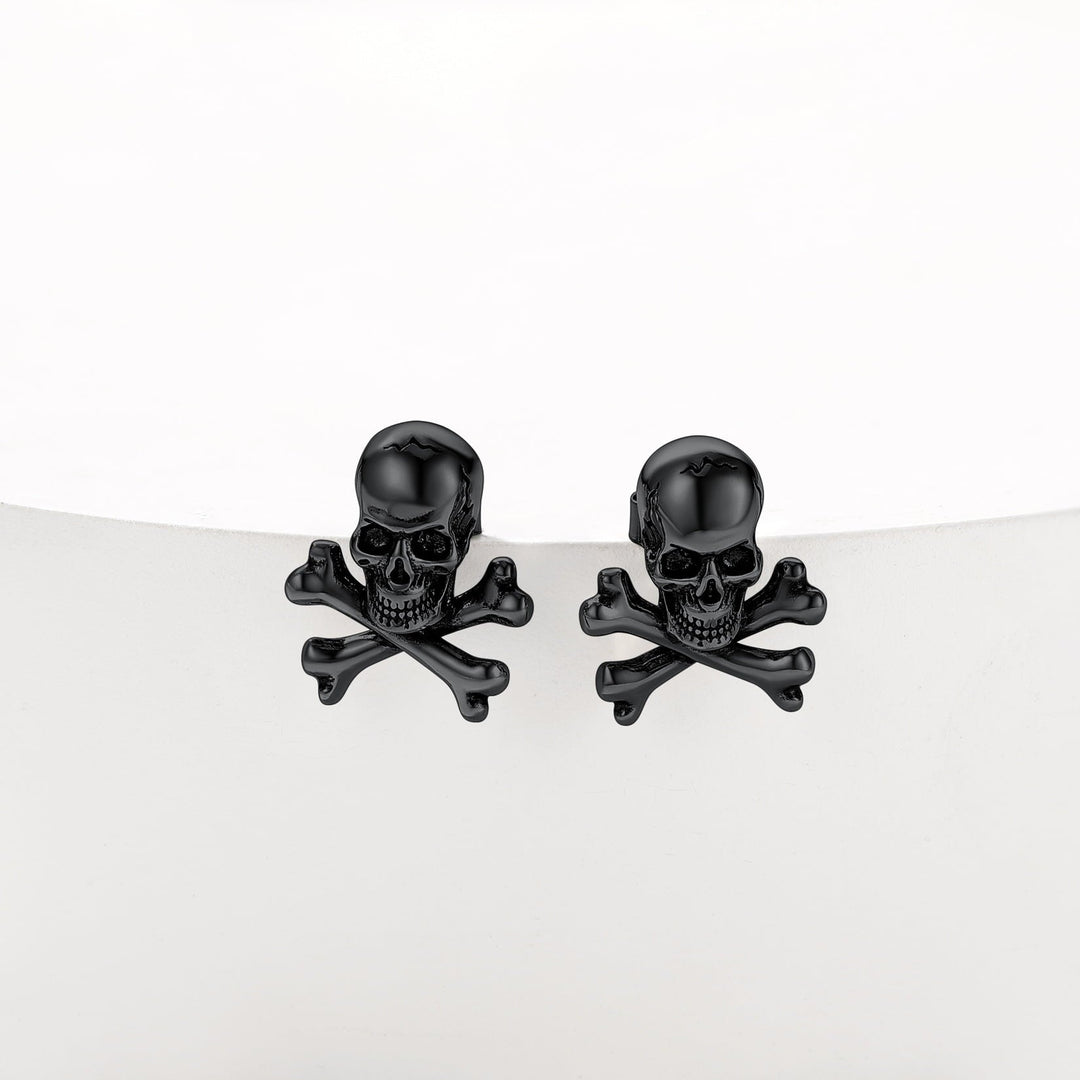 Punk Skull Crossbones Stud Earrings For Men