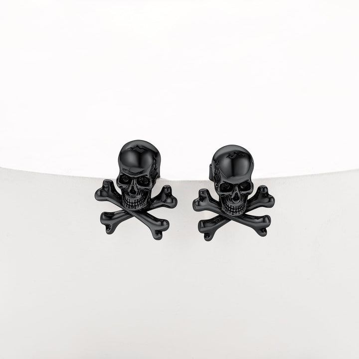 Punk Skull Crossbones Stud Earrings For Men