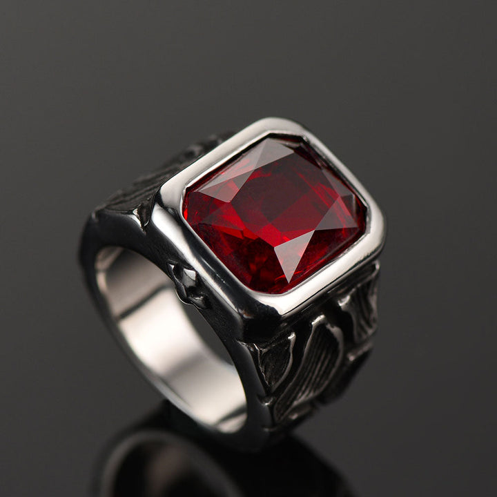 Vintage Lava Ruby Ring Stainless Steel Ring for Men