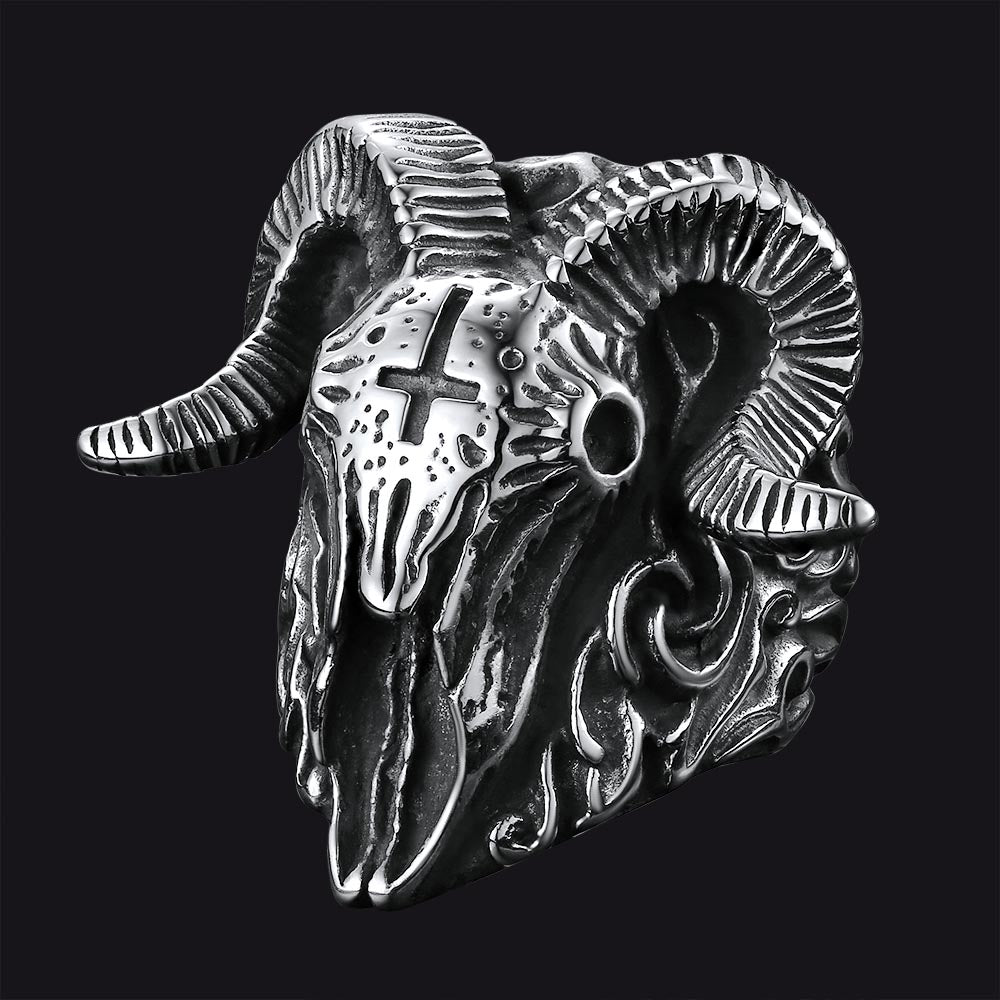 Stainless Steel Satan Baphomet Goat Ring for Men