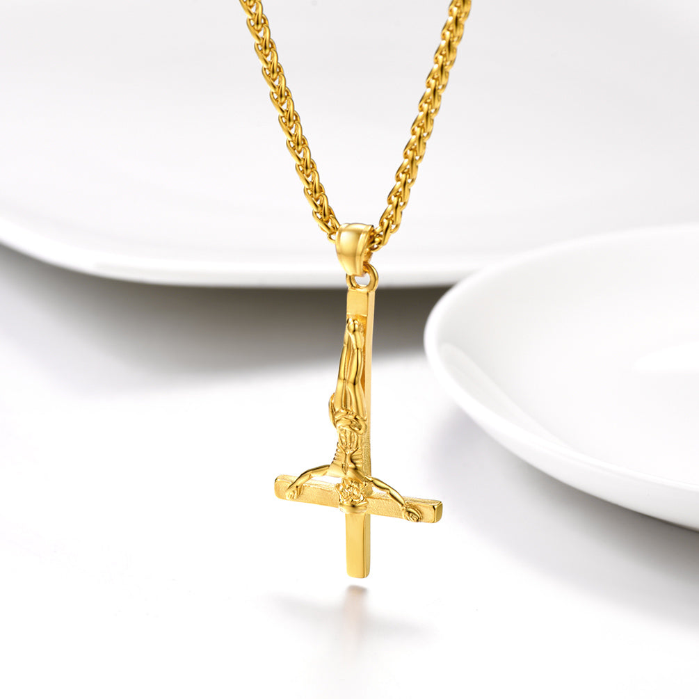 Upside Down Cross Crucifix Necklace Pendant for Men
