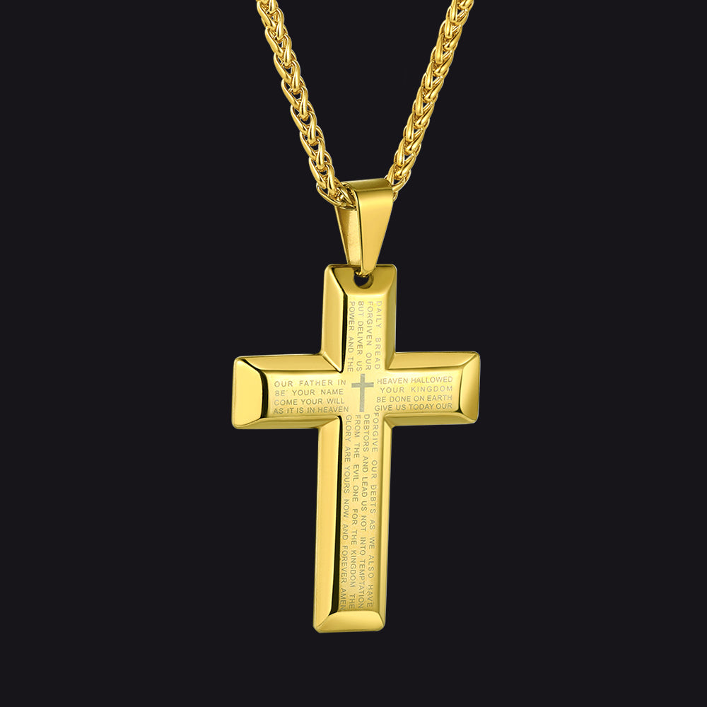 Christian Lord's Prayer Cross Necklace for Men