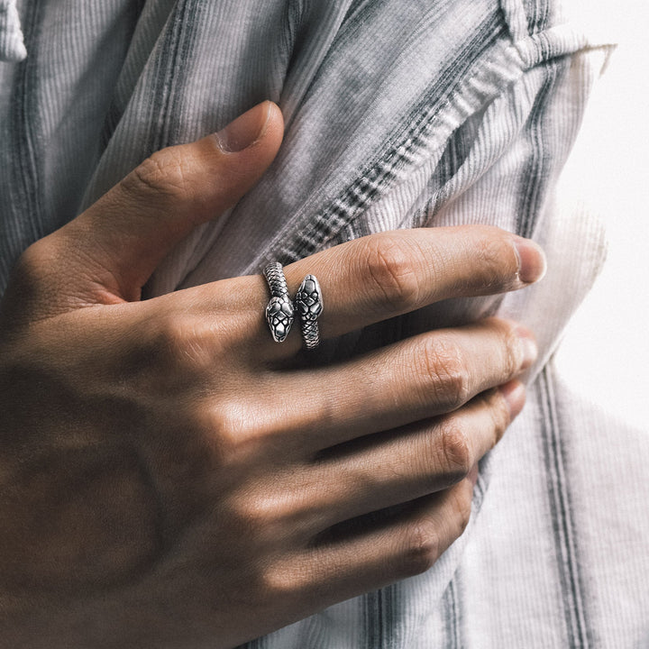 Biker Double Head Snake Stainless Steel Ring For Men