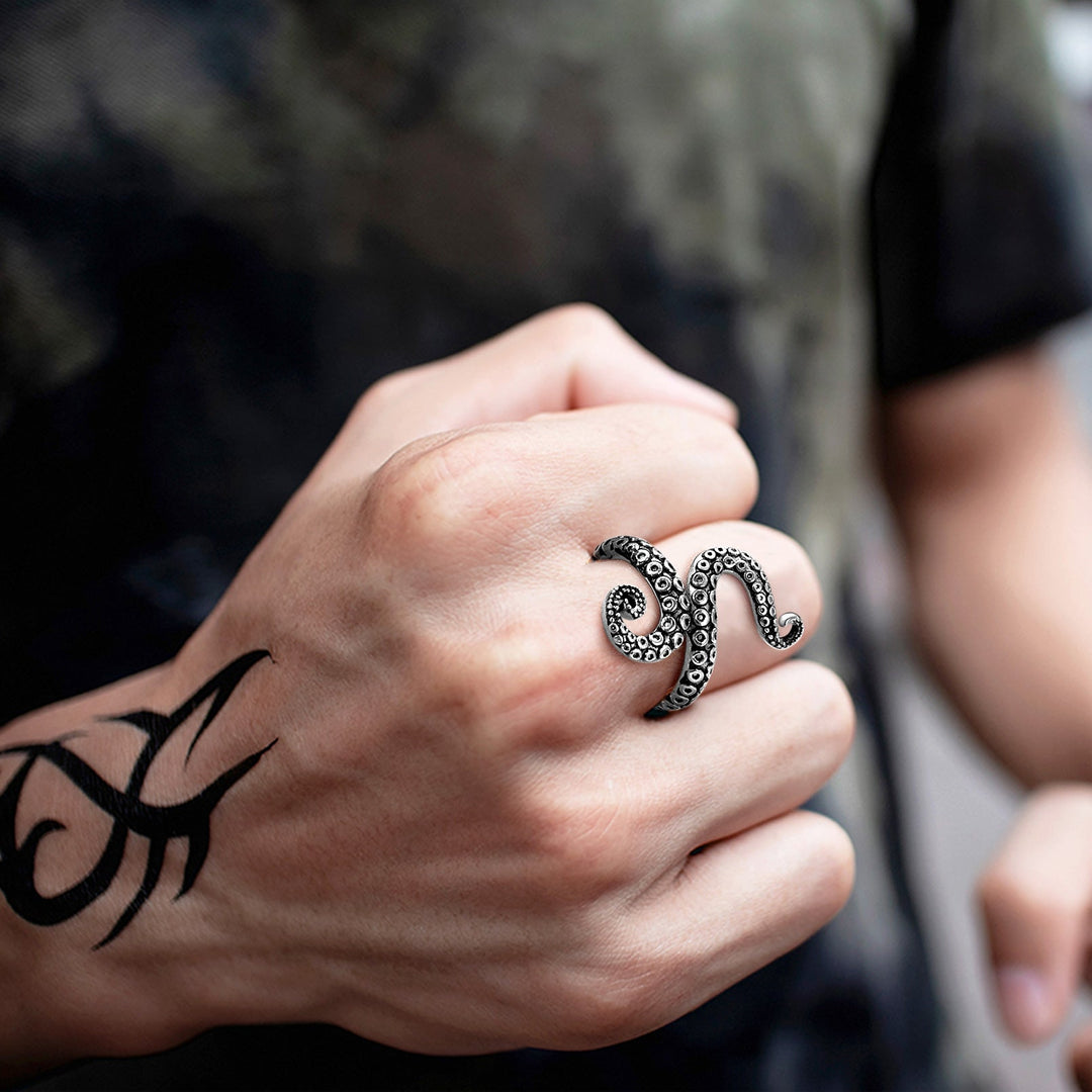 Punk Octopus Tentacle Ring For Men in Stainless Steel