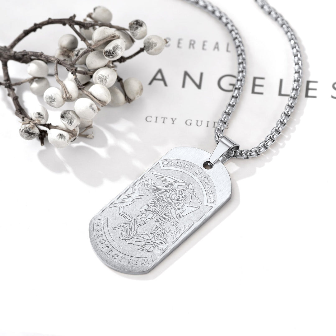 The Archangel Saint Michael Dog Tag Necklace for Men