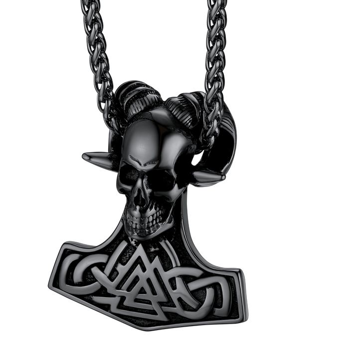 Viking Mjolnir Thor's Hammer Skull Necklace Pendant for Men