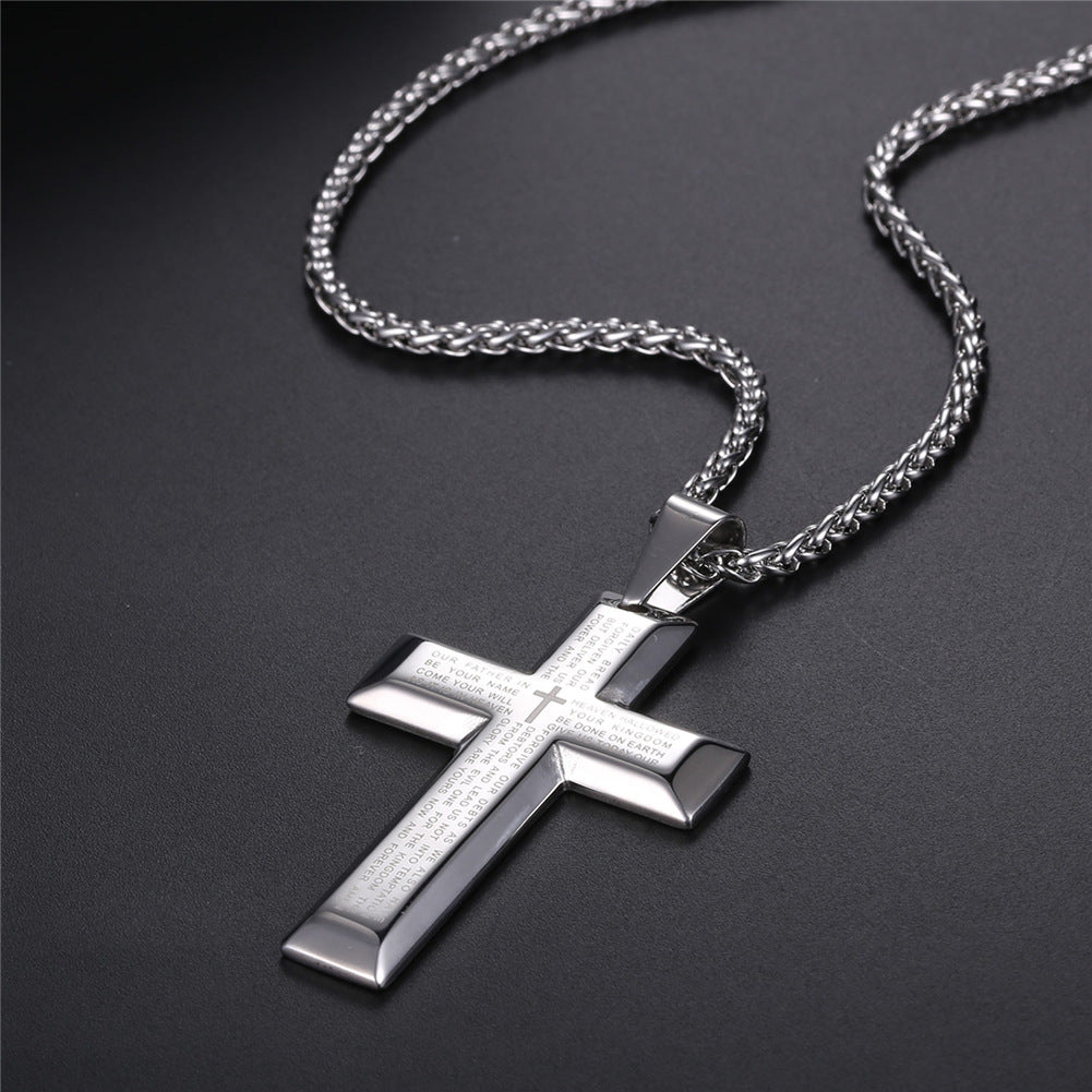 Christian Lord's Prayer Cross Necklace for Men