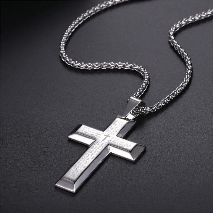 Christian Lord's Prayer Cross Necklace for Men
