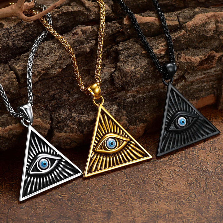 Triangle All Seeing Third Eye Pendant Necklace For Men