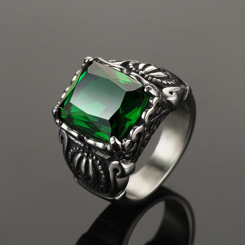 Flash Sale Vintage Crystal Crown Green Emerald Ring For Men