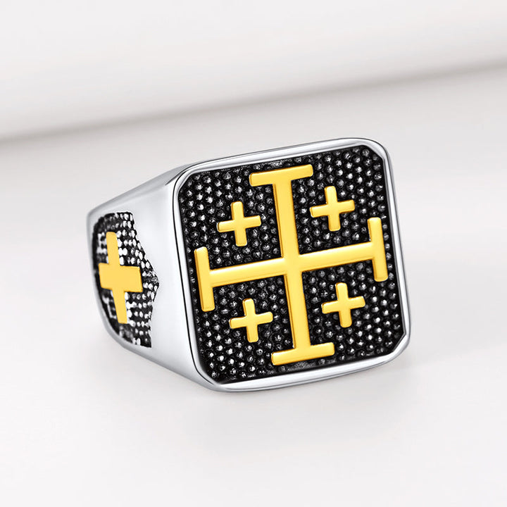 Jerusalem Cross Signet Ring For Men