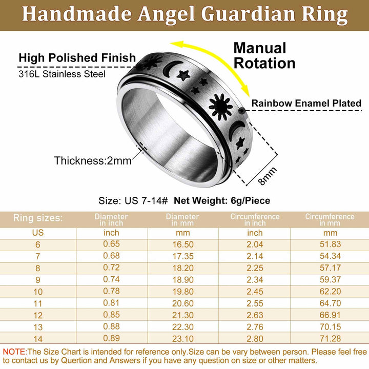 FaithHeart Moon Star Sun Ring Fidget Ring for Anxiety