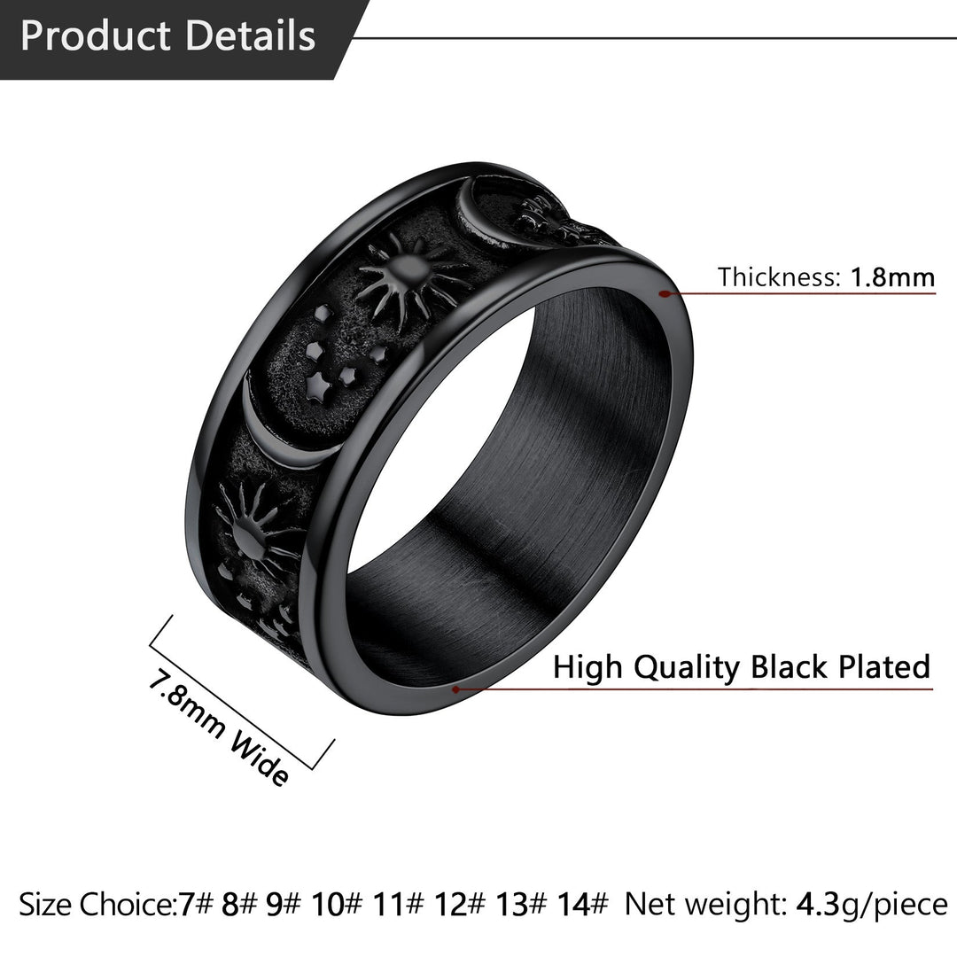 Stainless Steel Sun Moon Star Band Ring For Men