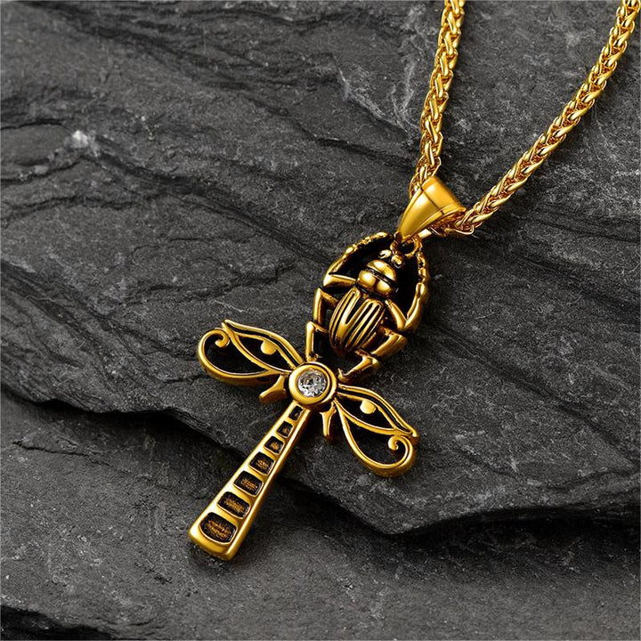 Egyptian Scarab Ankh Cross Necklace For Men Women