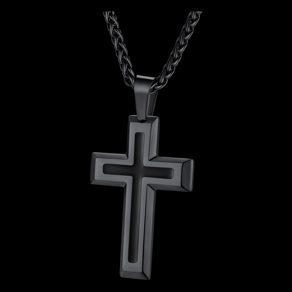 Christian Black Enamel Cross Pendant Necklace for Men Women