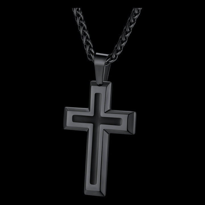 Christian Black Enamel Cross Pendant Necklace for Men Women
