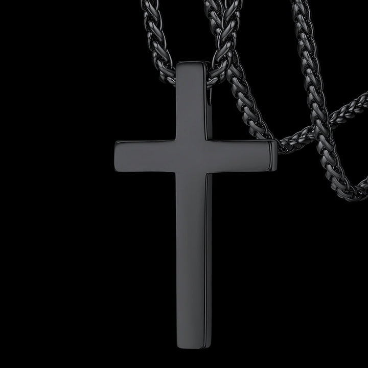 Christian Black Enamel Cross Necklace For Men Women