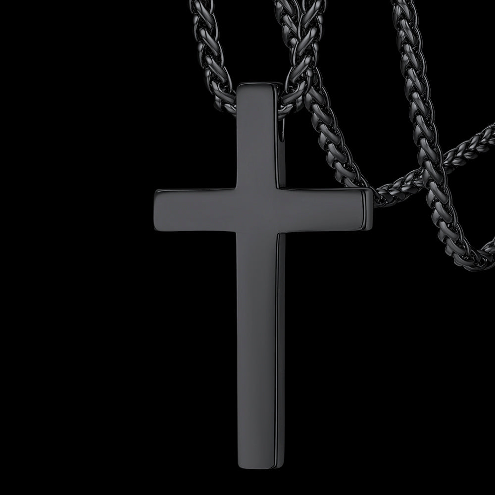 Christian Engraved Plain Cross Necklace Pendant for Men Women