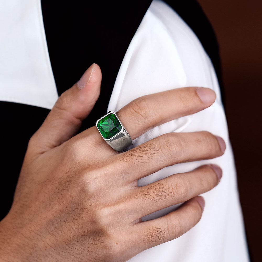 Modern CZ Gemstone Engraved Name Band Ring for Men Father