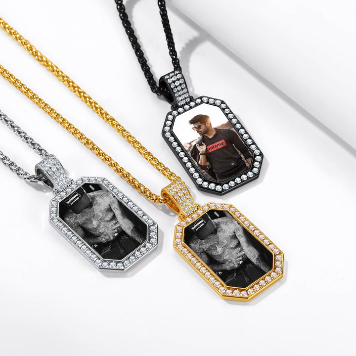 Memorial Personalized Picture Dog Tag Necklace with CZ for Men Mom Family