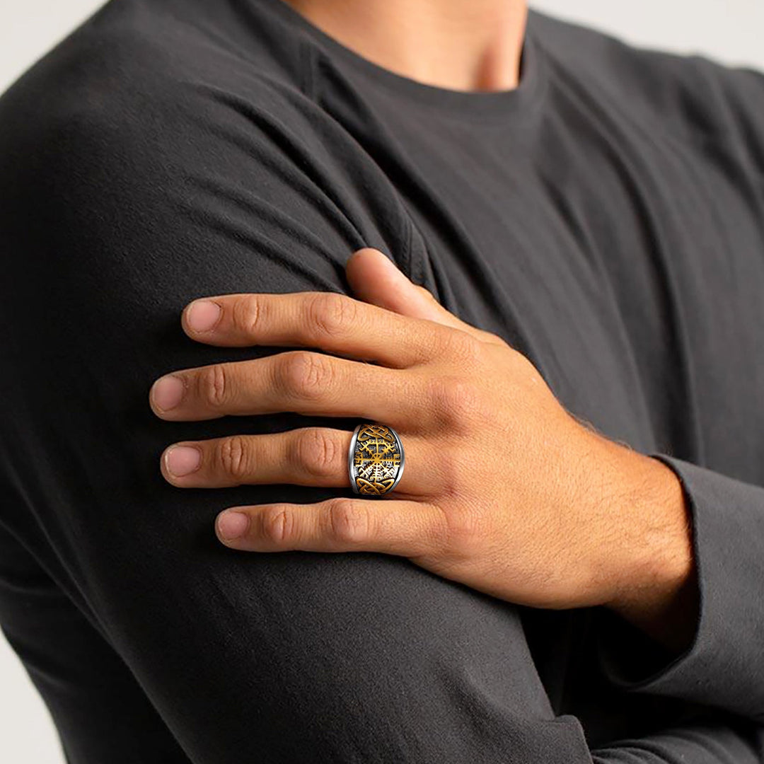 Viking Compass Ring with Celtic Knot for Men