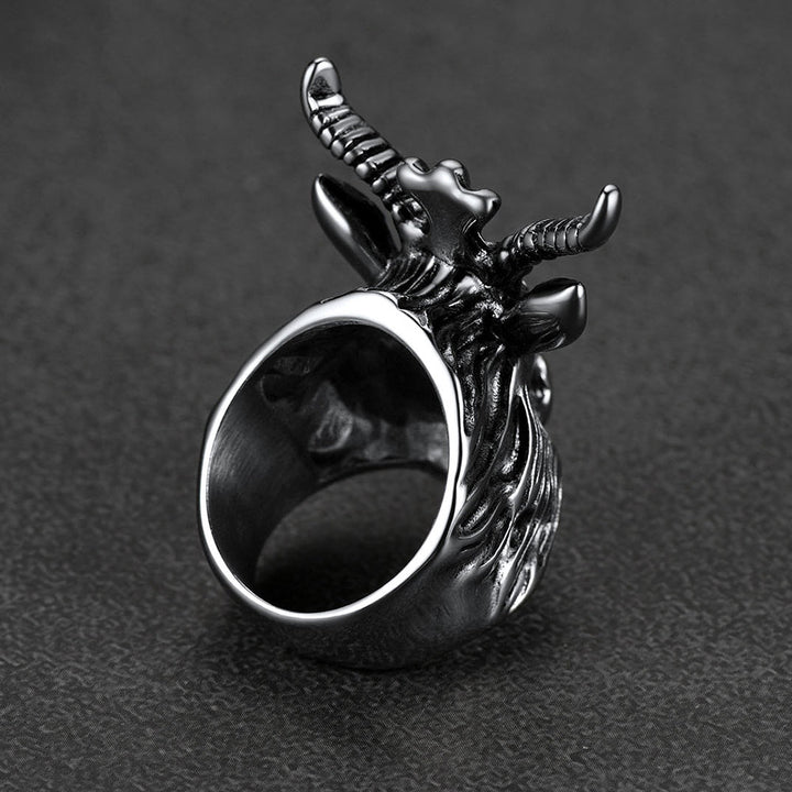 Satanic Baphomet Goat Ring For Men With Pentagram