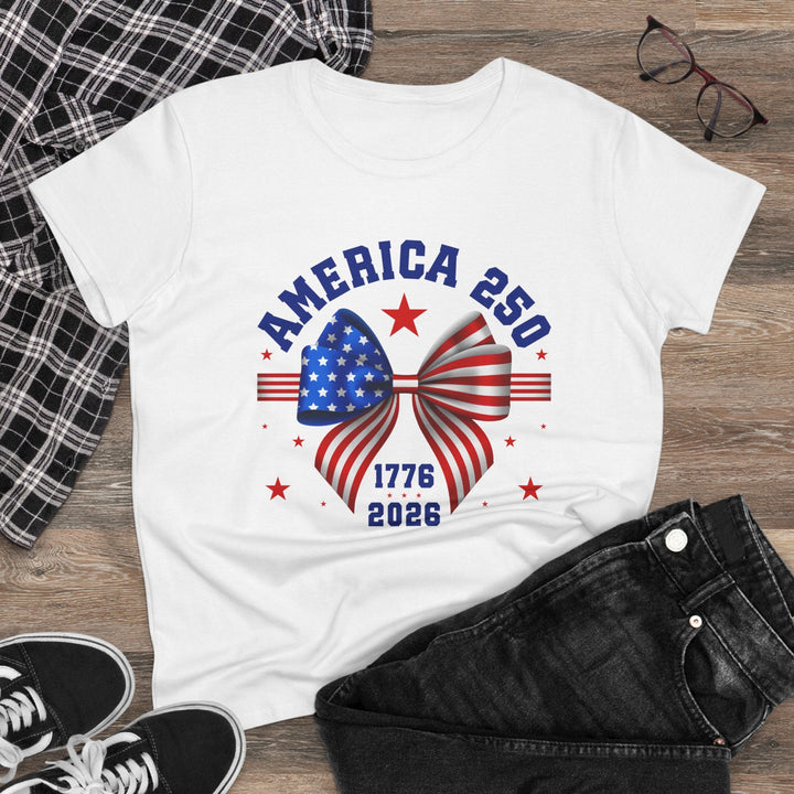 The America 250 Bow Tee — Proud, Pretty, Patriotic
