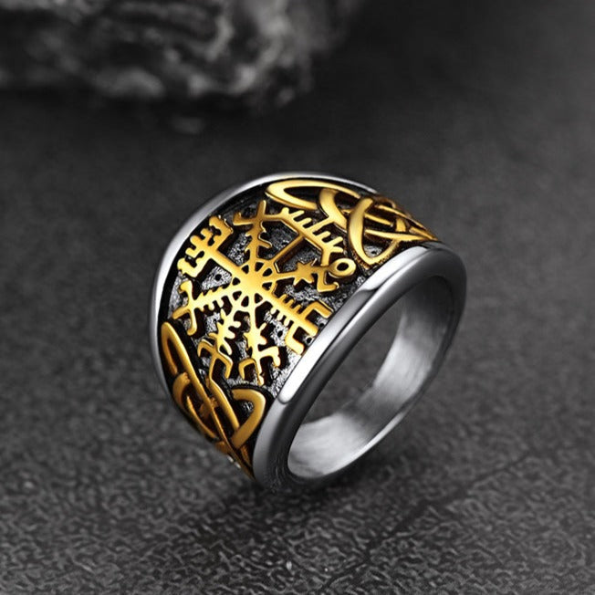 Viking Compass Ring with Celtic Knot for Men
