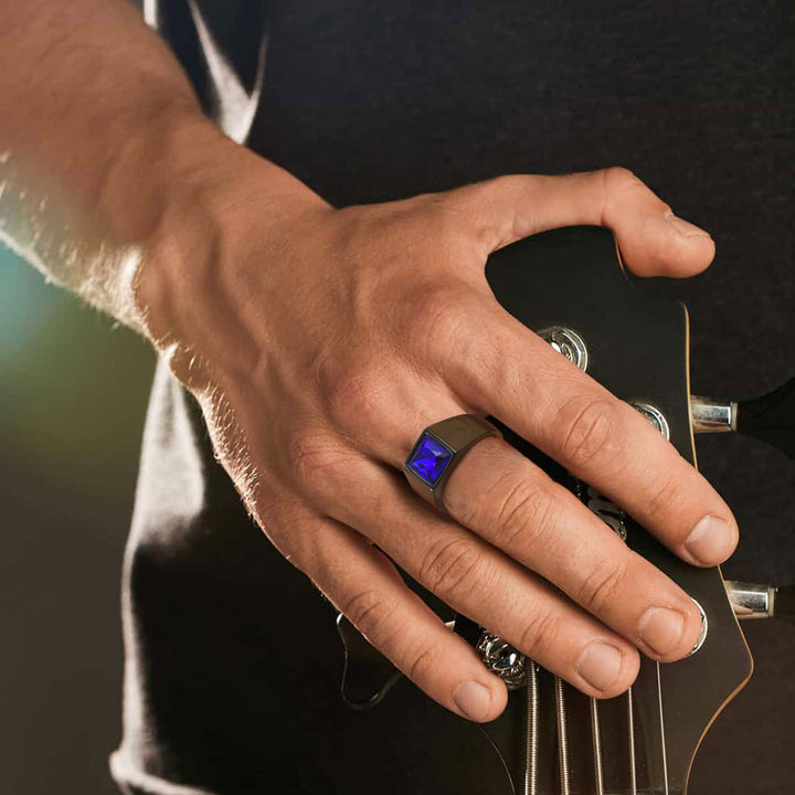 Minimalist Birthstone Gemstone Band Ring for Men