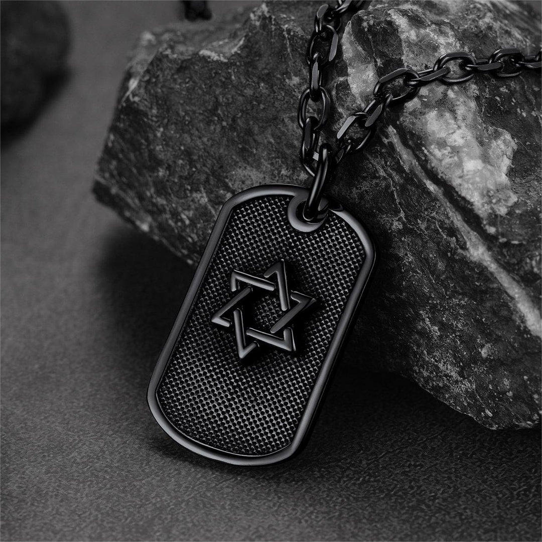 Engraved Jewish Star Of David Dog Tag Necklace For Men