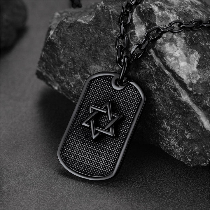Engraved Jewish Star Of David Dog Tag Necklace For Men