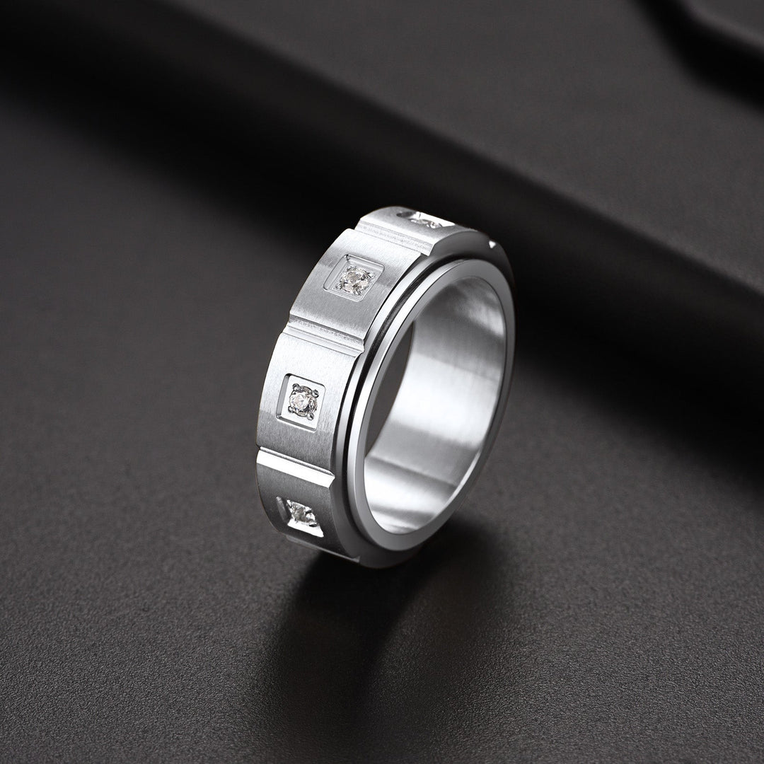Flash Sale Men's Zircon Rotatable Fidget Ring for Anxiety Stainless Steel