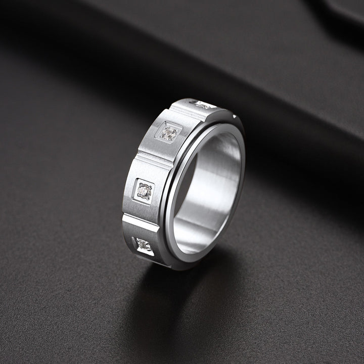 Flash Sale Men's Zircon Rotatable Fidget Ring for Anxiety Stainless Steel