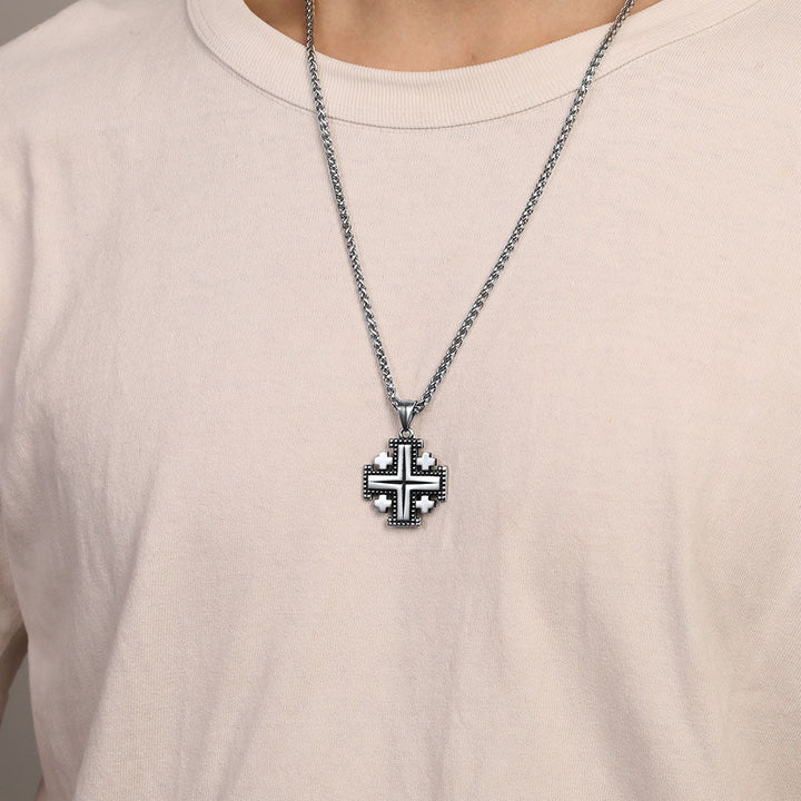 Religious Jerusalem Cross Necklace Stainless Steel