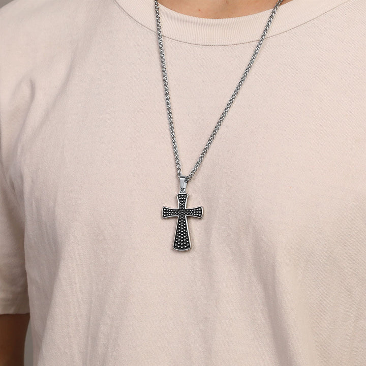 Thick Christ Simple Cross Necklace with Black Enamel Dots