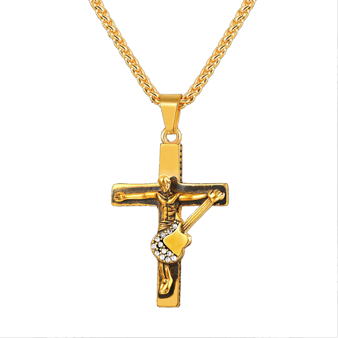 Guitar Jesus Cross Necklace Pendant for Men