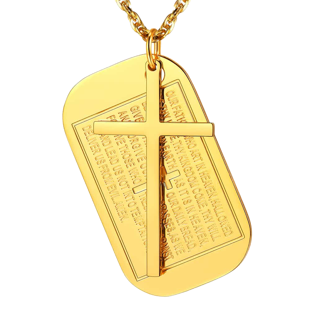 Christian Dog Tag Pendant with Cross Necklace For Men