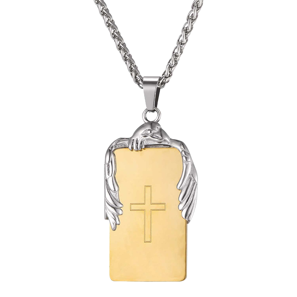 Christian Cross Necklace Military Dog Tag With Wing