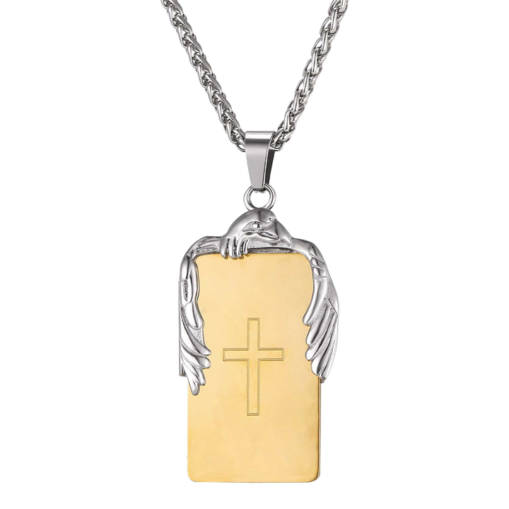 Christian Cross Necklace Military Dog Tag With Wing