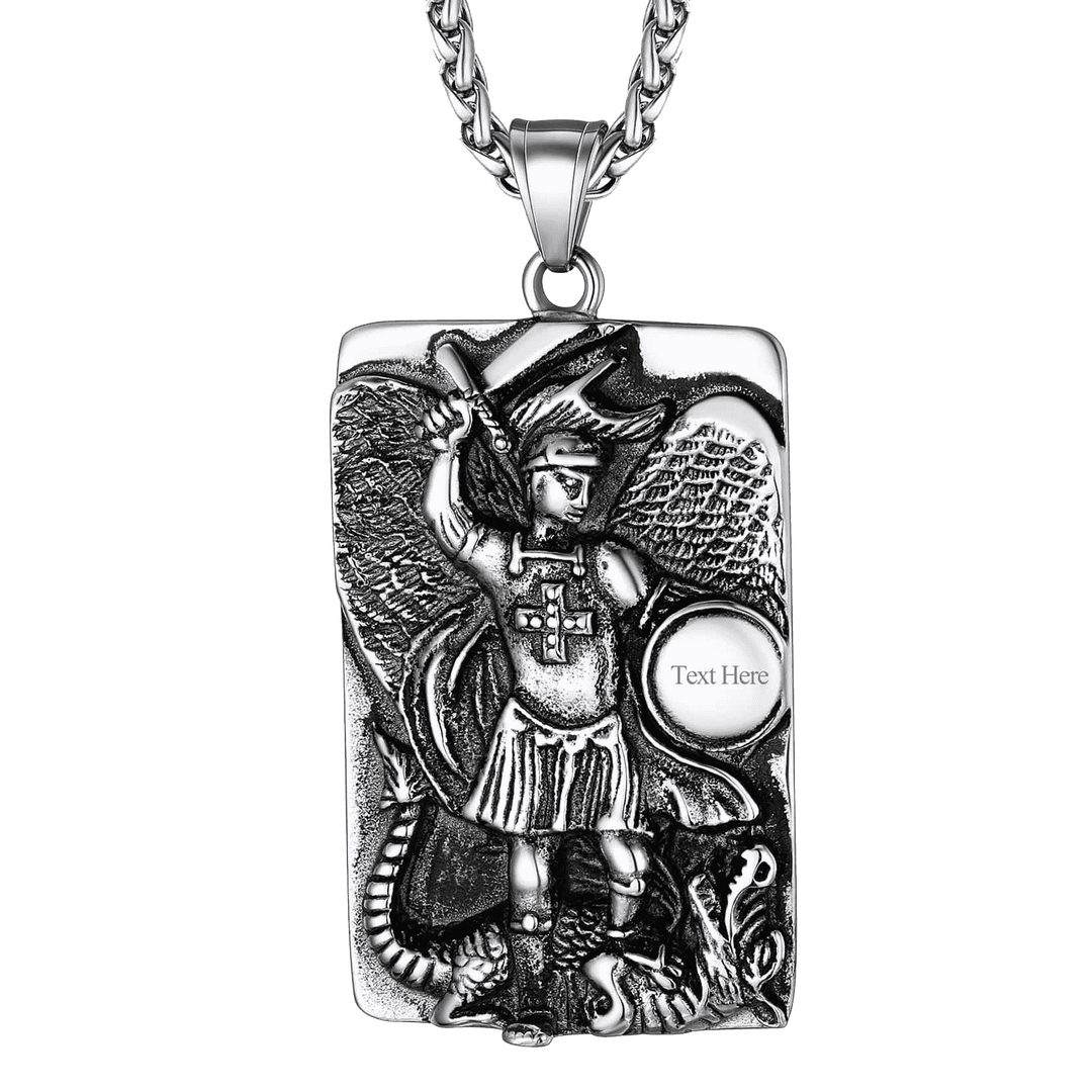 Engraved St. Michael The Archangel Dog Tag Necklace