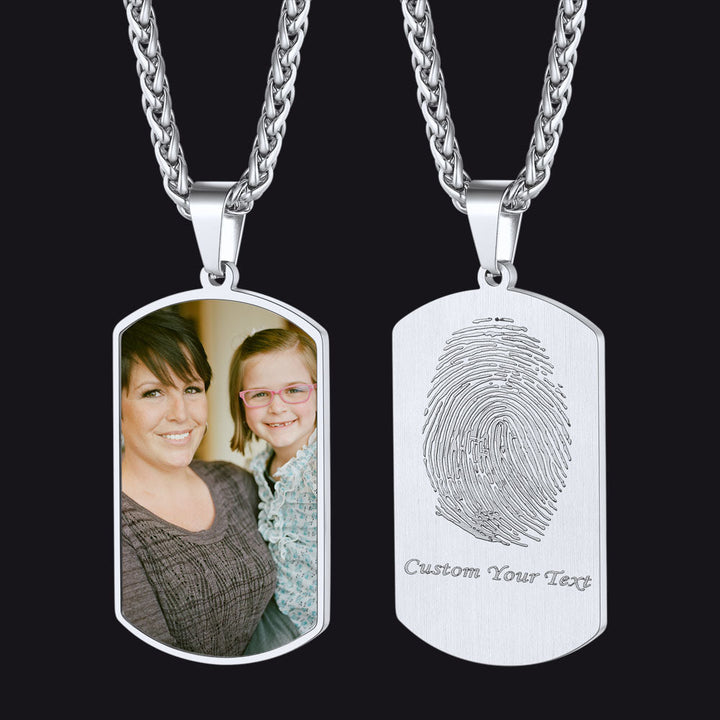 Customized Photo Dog Tag Fingerprint Necklace for Men Women