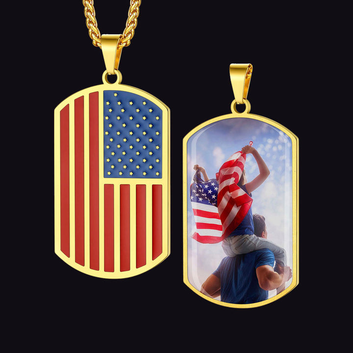 Personalized American Flag Dog Tag Necklace with Picture for Men