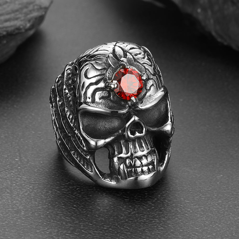 Flash Sale Gothic Skull Ring with Red Gem Forehead for Men/Women