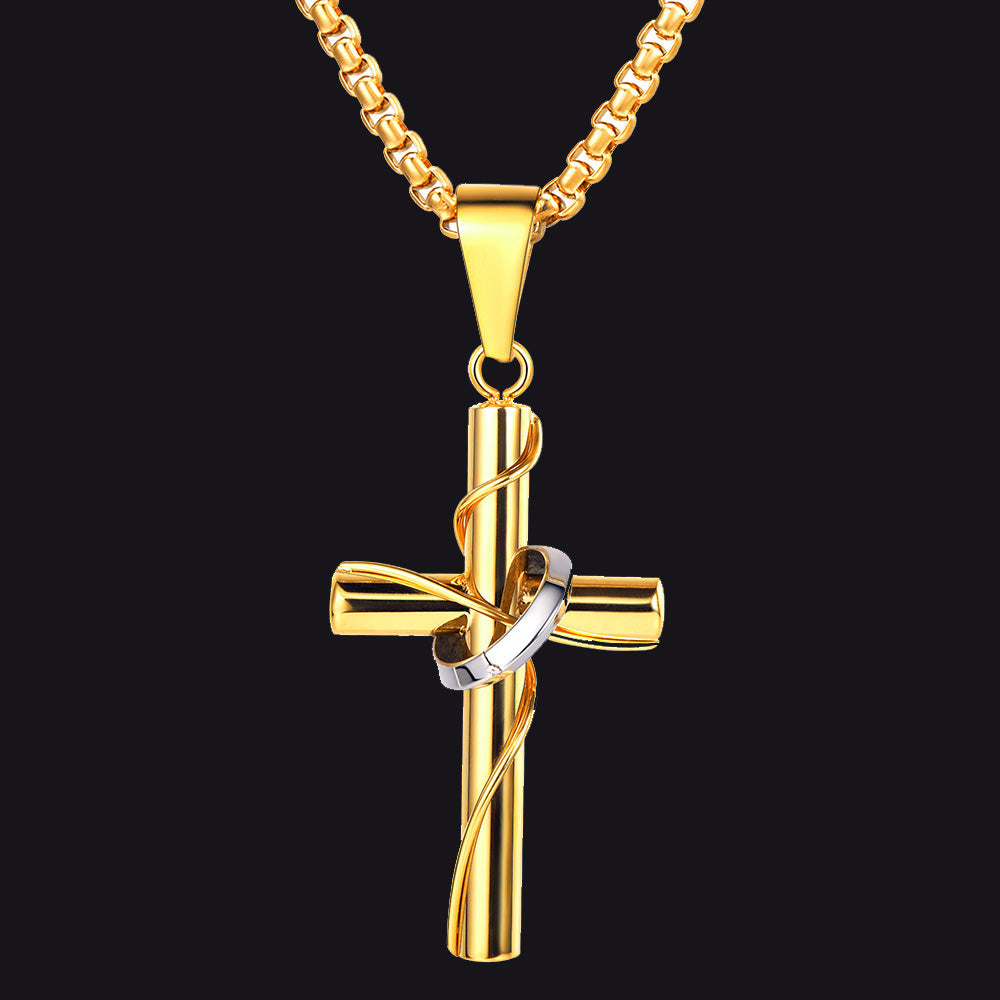 Christian Halo Ring Cross Necklace Pendant For Men