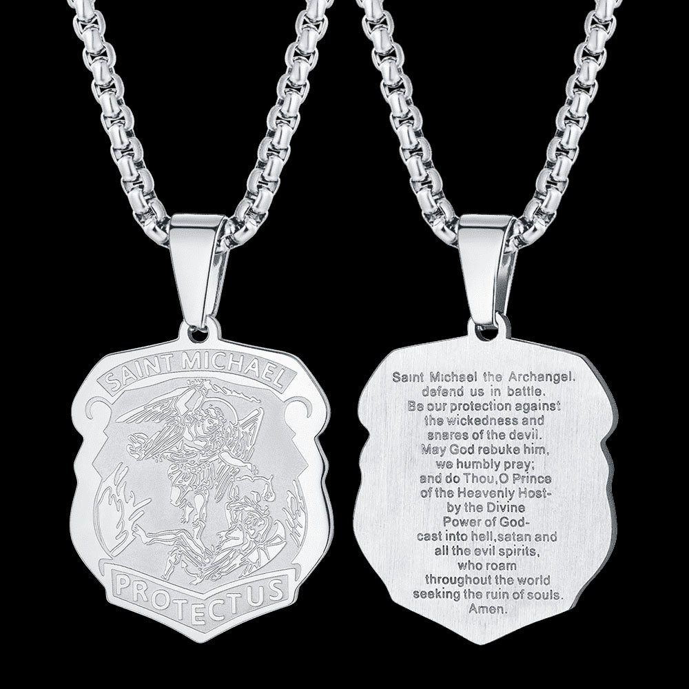 Archangel St. Michael Necklace Medal Shield Pendant for Men