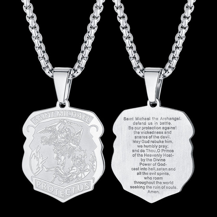 Archangel St. Michael Necklace Medal Shield Pendant for Men