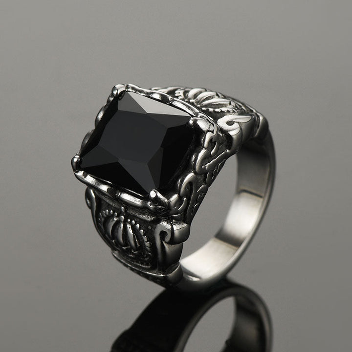 Crystal Crown Black Onyx Ring for Men