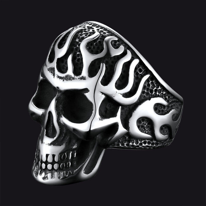 Gothic Fire Flaming Skull Stainless Steel Ring For Men
