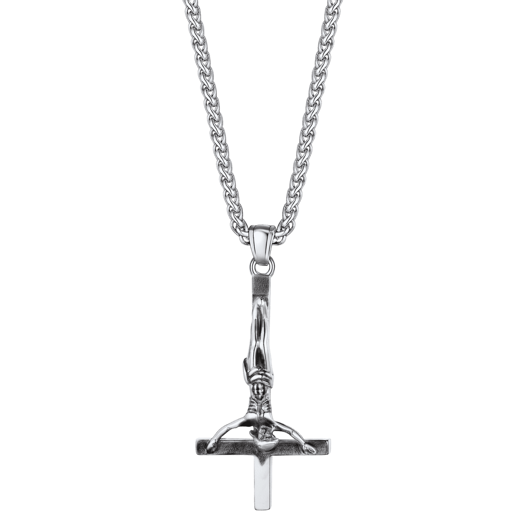 Upside Down Cross Crucifix Necklace Pendant for Men